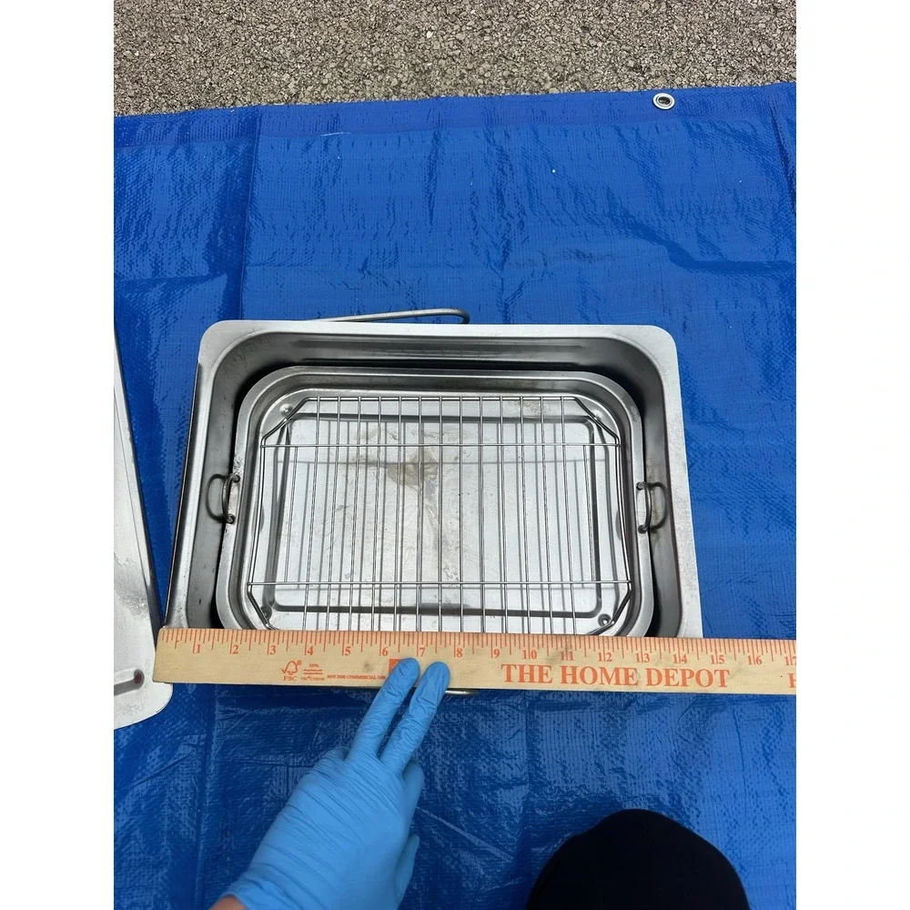 Cameron's Stainless Steel Smoker Box‎ Roasting Pan w/ Rack & Lid - Used Good